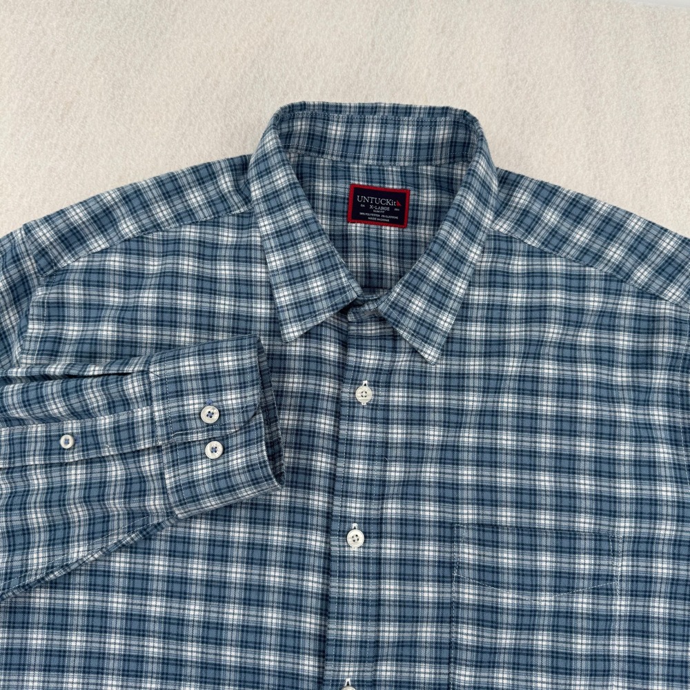 UNTUCKit Mens XL Slim Fit Flannel Button Down Blue Plaid Long Sleeve Casual